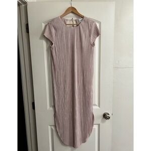 Sabina Musayev Rose Gold Metallic | Shimmer Crinkle Textured Pleated Midi Dress